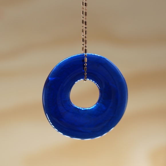 Wine Glass Necklace Cobalt Blue Upcycled Jewelry Sustainable Handmade Seaglass - Picture 3 of 9